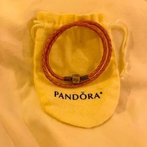 Pandora Pink Braided Double-Leather Charm Bracelet